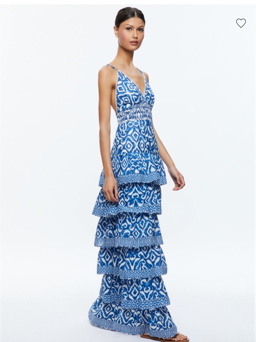 Alice & Olivia Imogene tiered Maxi dress in Artisan Ikat French Blue NWT Sz 8